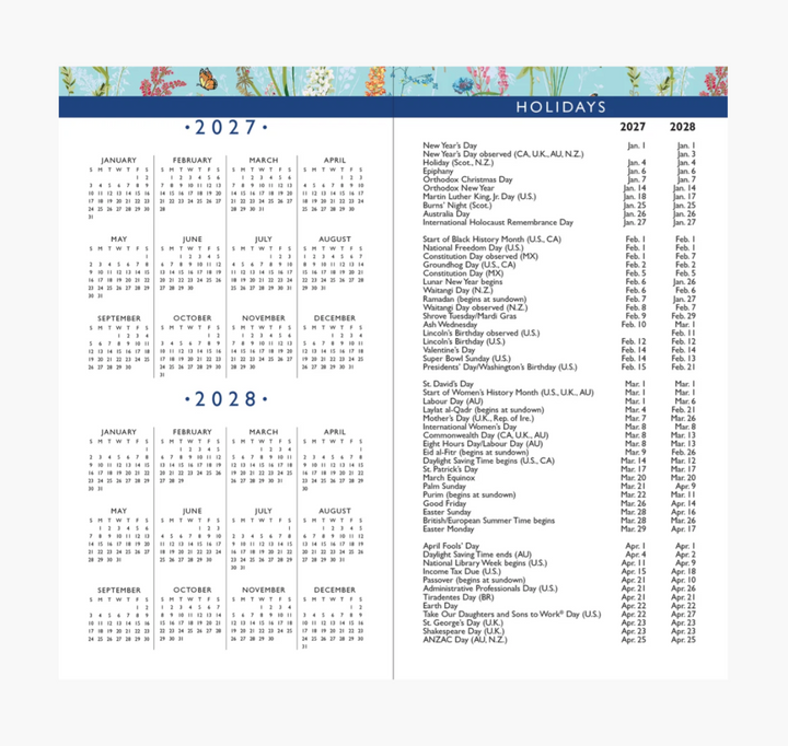 Peter Pauper Press 2027-28 2 Year Pocket Planner - Blooms & Butterflies