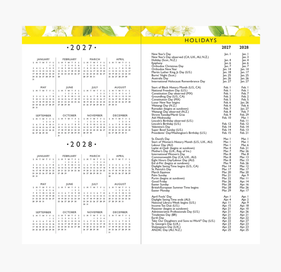 Peter Pauper Press 2027-28 2 Year Pocket Planner - Amalfi Lemons