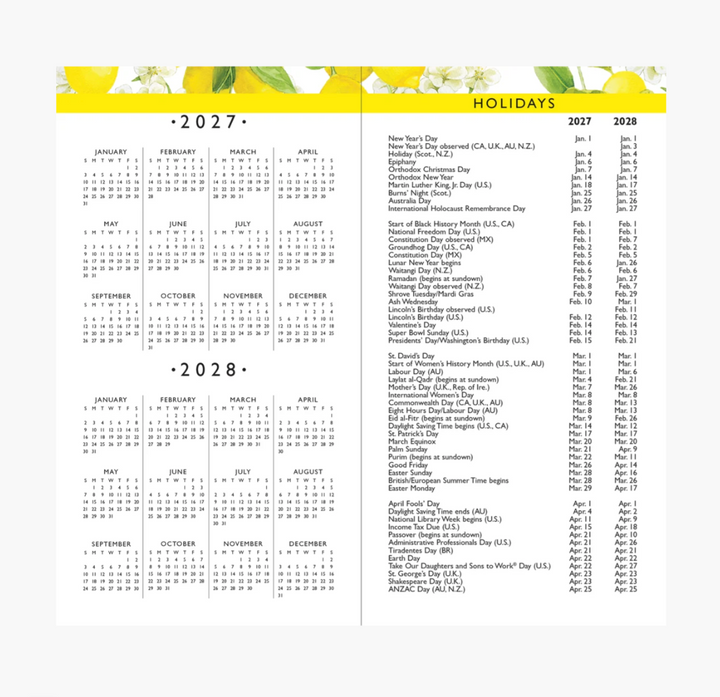 Peter Pauper Press 2027-28 2 Year Pocket Planner - Amalfi Lemons