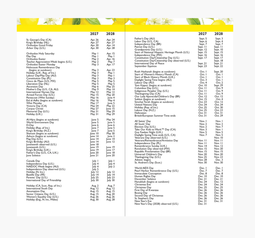 Peter Pauper Press 2027-28 2 Year Pocket Planner - Amalfi Lemons