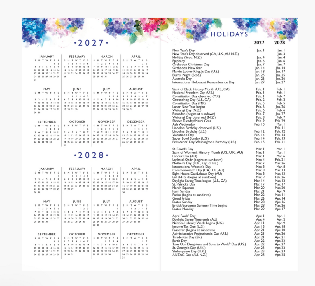 Peter Pauper Press 2027-28 2 Year Pocket Planner - Hydrangeas