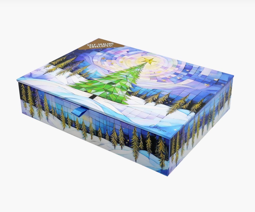 Deluxe Boxed Christmas Cards - Stained Glass Christmas Tree