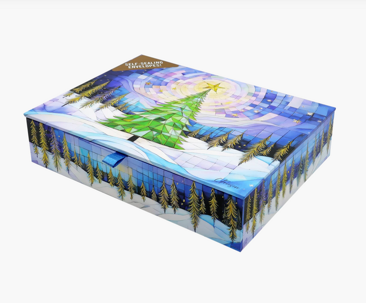 Deluxe Boxed Christmas Cards - Stained Glass Christmas Tree