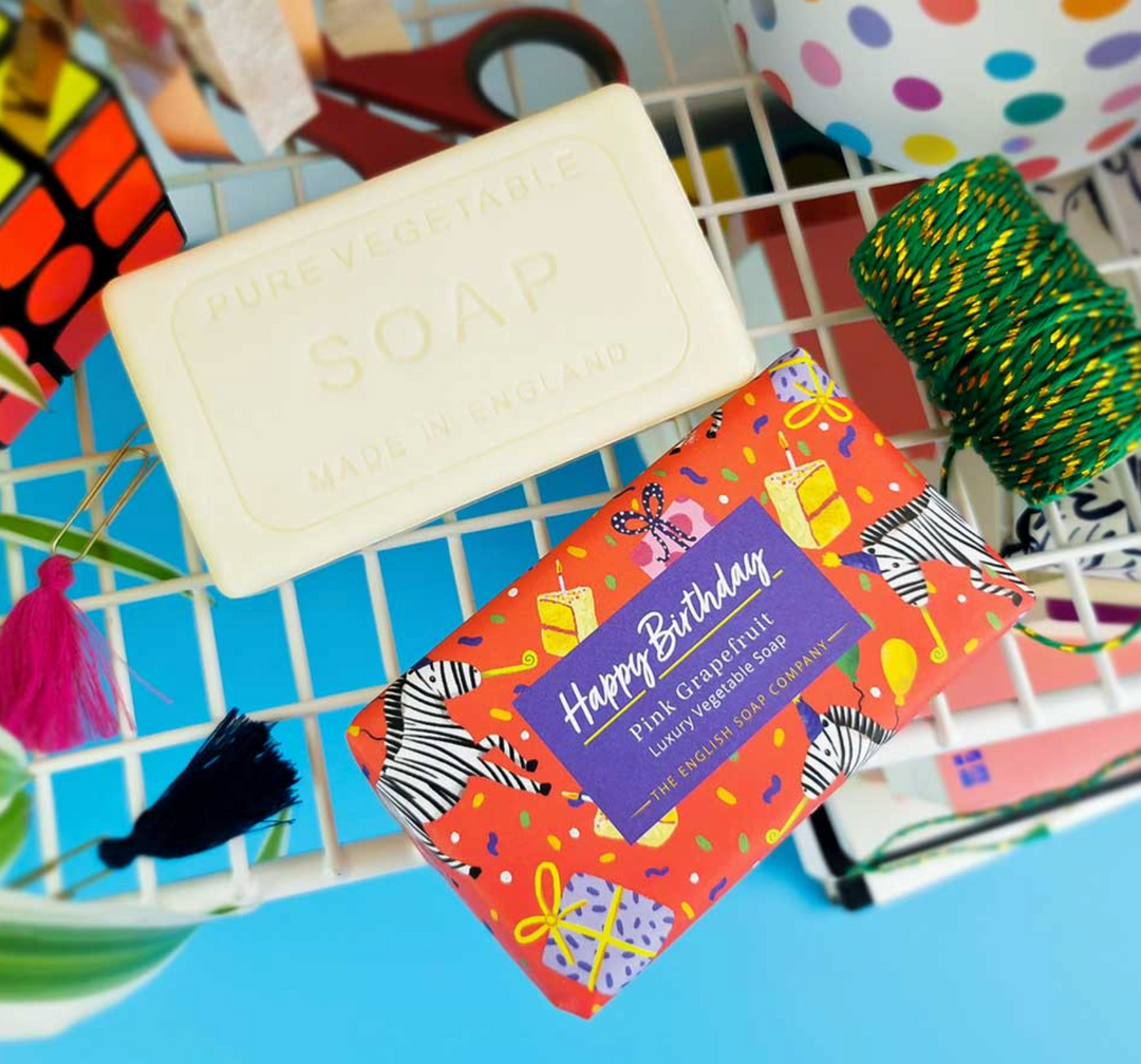 Happy Birthday Soap Bar - Pink Grapefruit Zebra