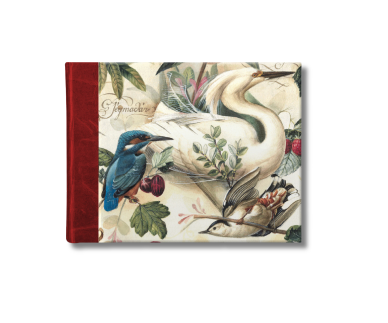 A5 Half-Leather Bound Sketchbook (Red) - Birds and Fruits