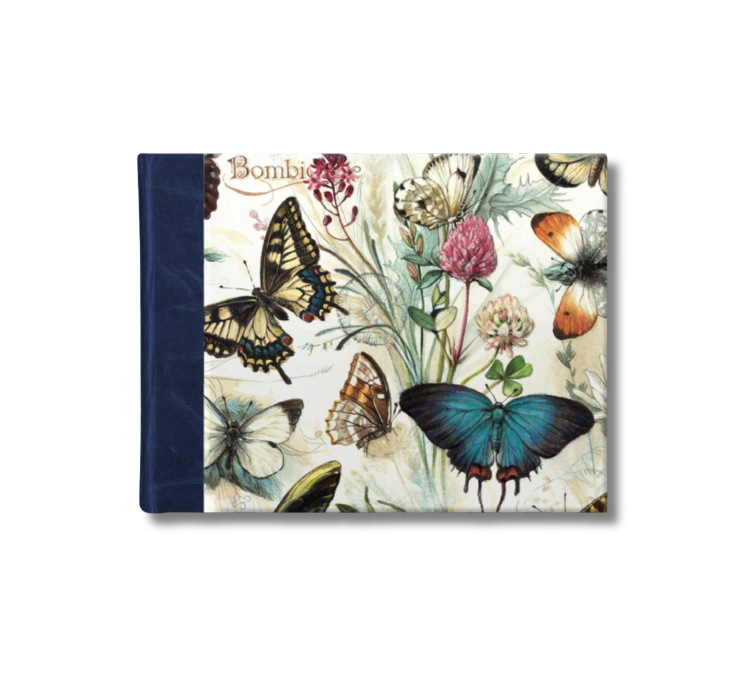 A5 Half-Leather Bound Sketchbook (Blue) - Butterflies