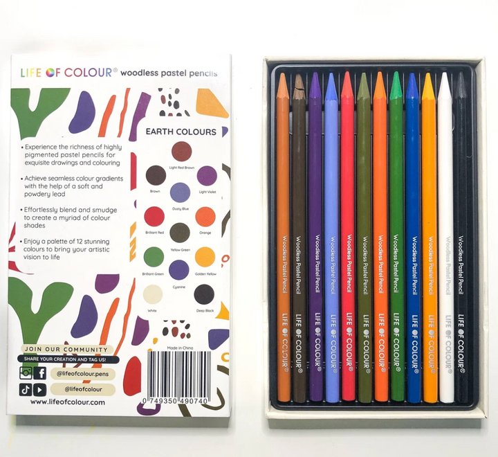 Life of Colour Pastel Pencils - Set of 12 - Earth Colour