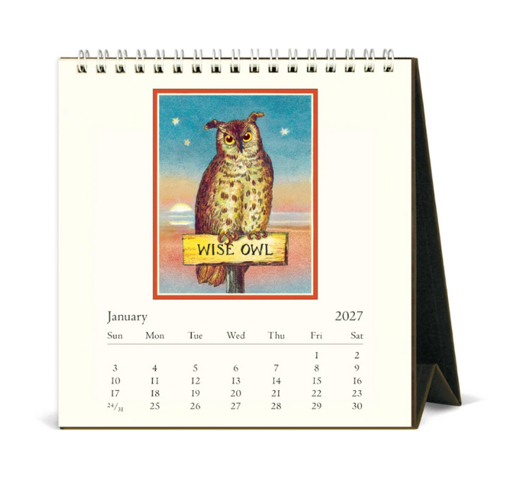 Cavallini 2027 Desk Calendar - Vintage Owls