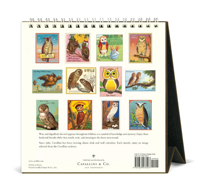 Cavallini 2027 Desk Calendar - Vintage Owls
