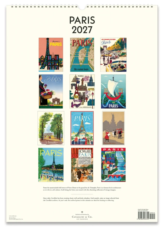 Cavallini 2027 Wall Calendar - Paris