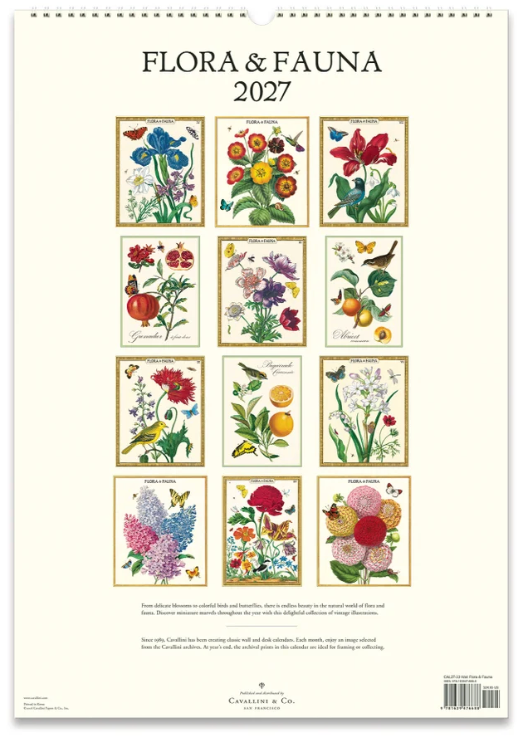 Cavallini 2027 Wall Calendar - Flora & Fauna