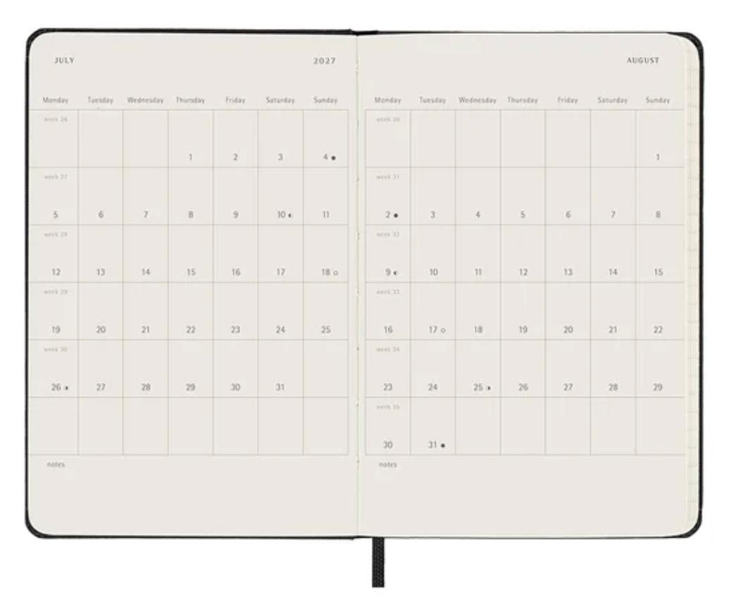 Moleskine 2027 Weekly Horizontal Hard Cover Diary Pocket - Black