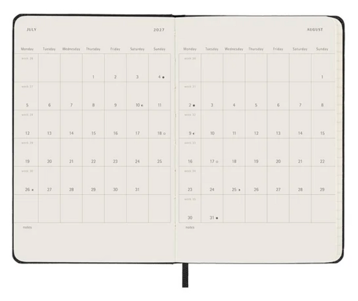 Moleskine 2027 Weekly Horizontal Hard Cover Diary Pocket - Black