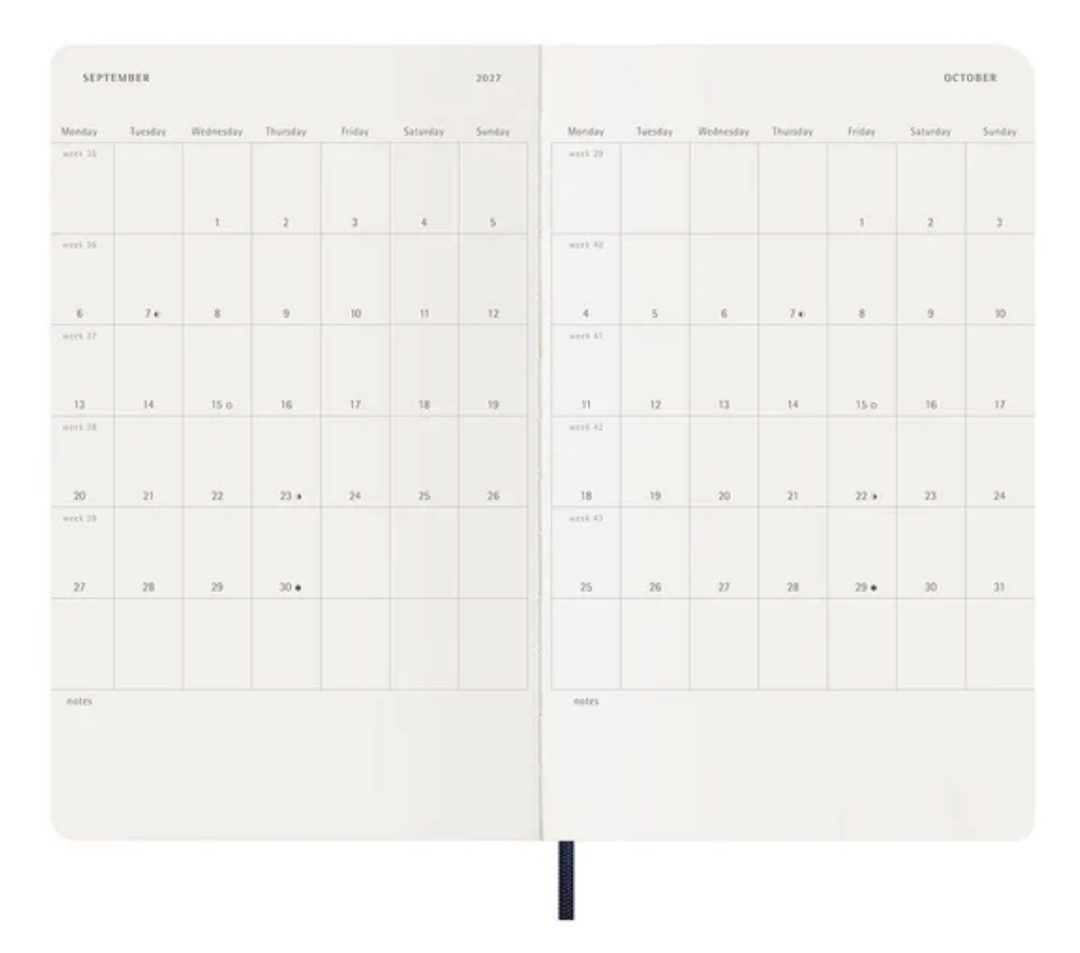 Moleskine 2027 Weekly Large Soft Cover Diary - Sapphire Blue