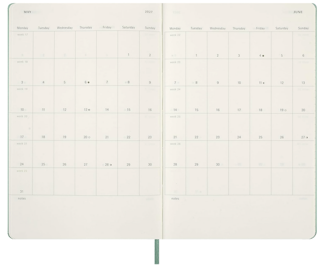 Moleskine 2027 Weekly Large Hard Cover Diary - Sage Green