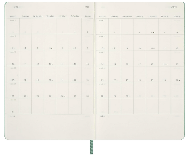 Moleskine 2027 Weekly Large Hard Cover Diary - Sage Green