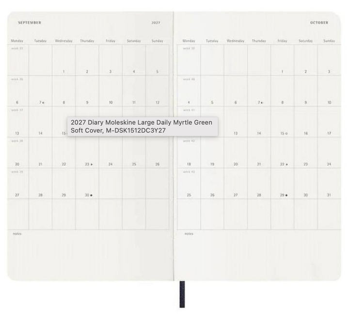 Moleskine 2027 Daily Diary Soft Cover Large - Myrtle