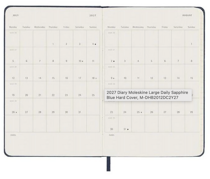 Moleskine 2027 Daily Diary Soft Cover Large - Sapphire