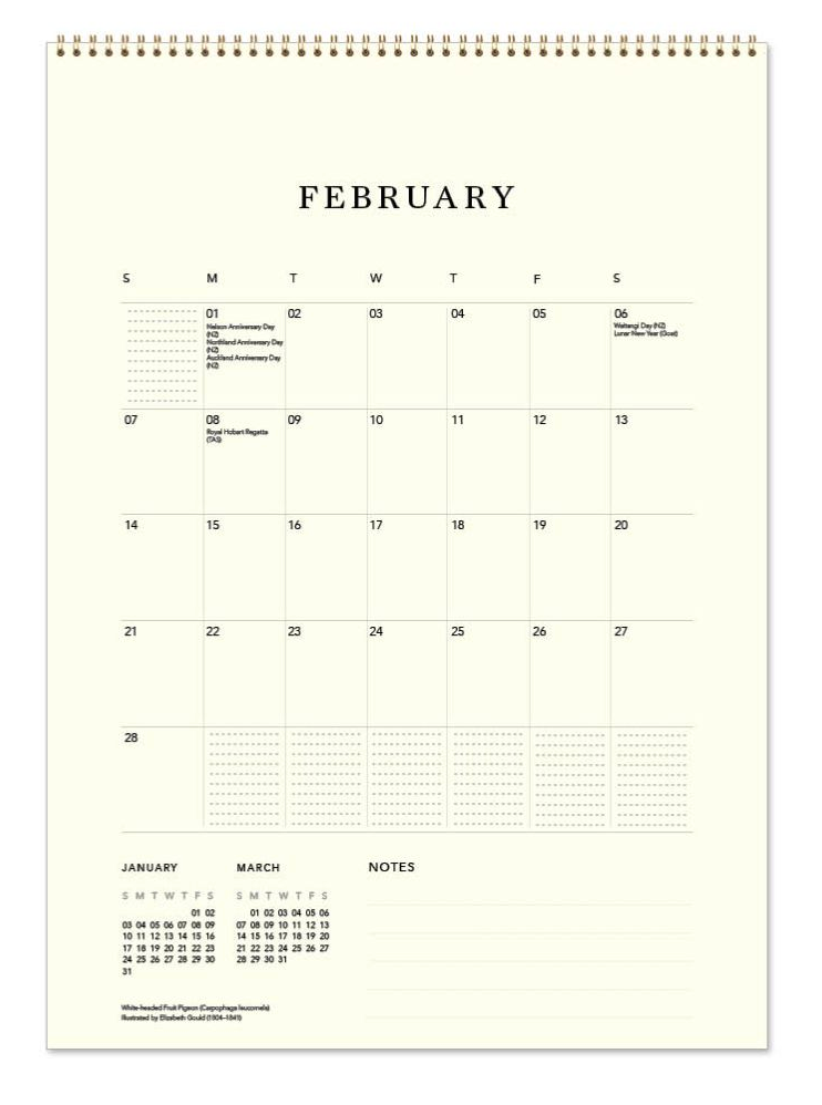 Vevoke Medium Calendar - Australian Birds - John Gould