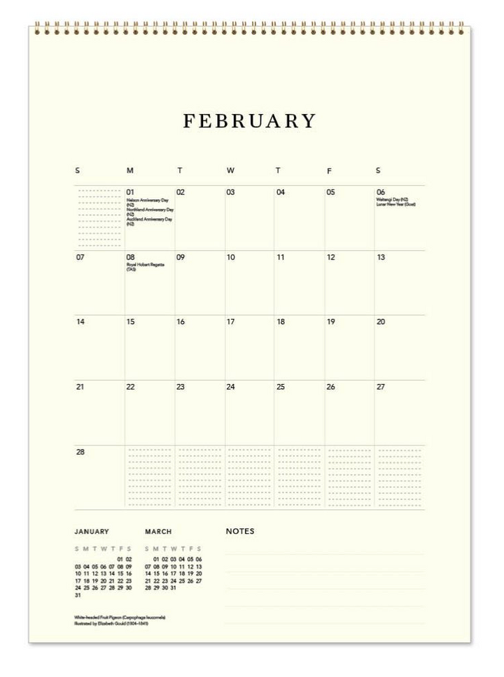 Vevoke Medium Calendar - Australian Birds - John Gould