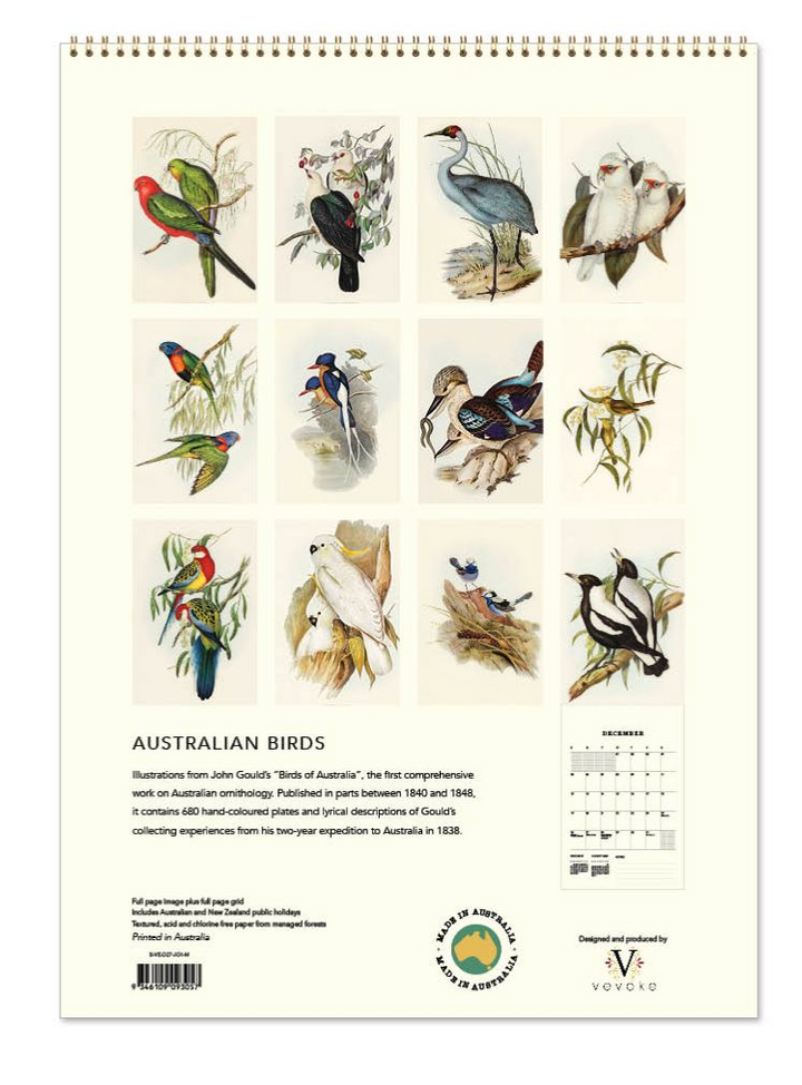 Vevoke Medium Calendar - Australian Birds - John Gould