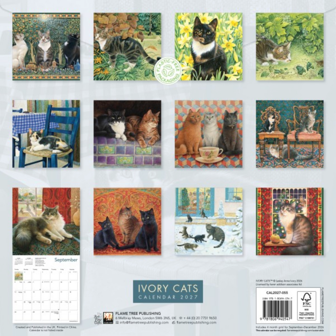 2027 Flame Tree Wall Calendar - Ivory Cats