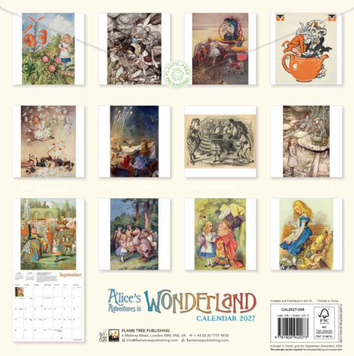 2027 Flame Tree Wall Calendar - Alice's Adventures in Wonderland