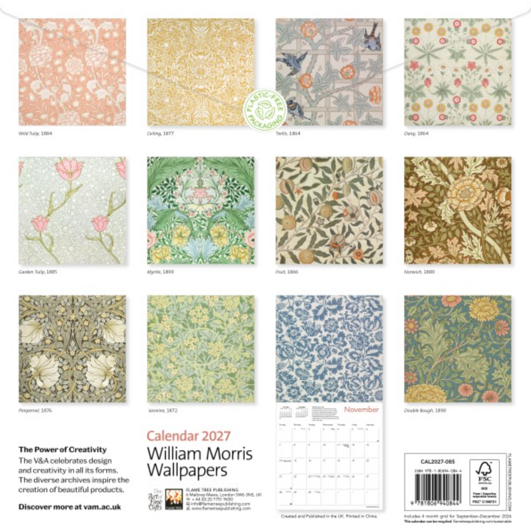 2027 Flame Tree Wall Calendar - William Morris Wallpapers