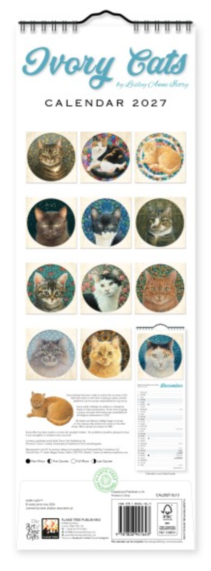 2027 Flame Tree Slim Calendar - Ivory Cats
