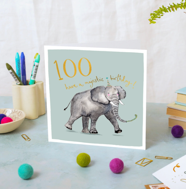 Louise Mulgrew Card - Happy Birthday Elephant 100th