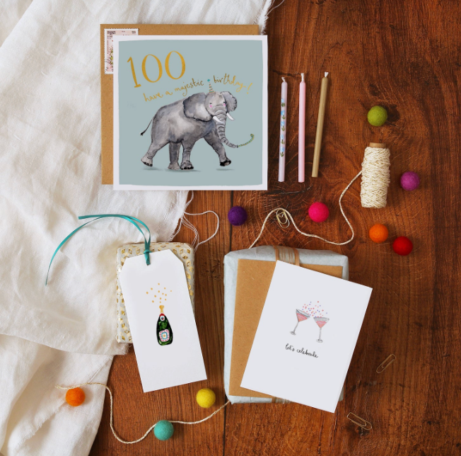Louise Mulgrew Card - Happy Birthday Elephant 100th