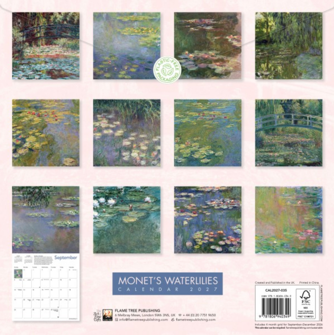 2027 Flame Tree Wall Calendar - Monet's Waterlilies