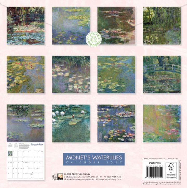 2027 Flame Tree Wall Calendar - Monet's Waterlilies