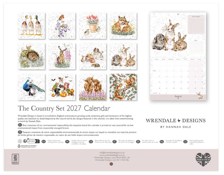 Wrendale Designs 2027 A3 Calendar - Country Set