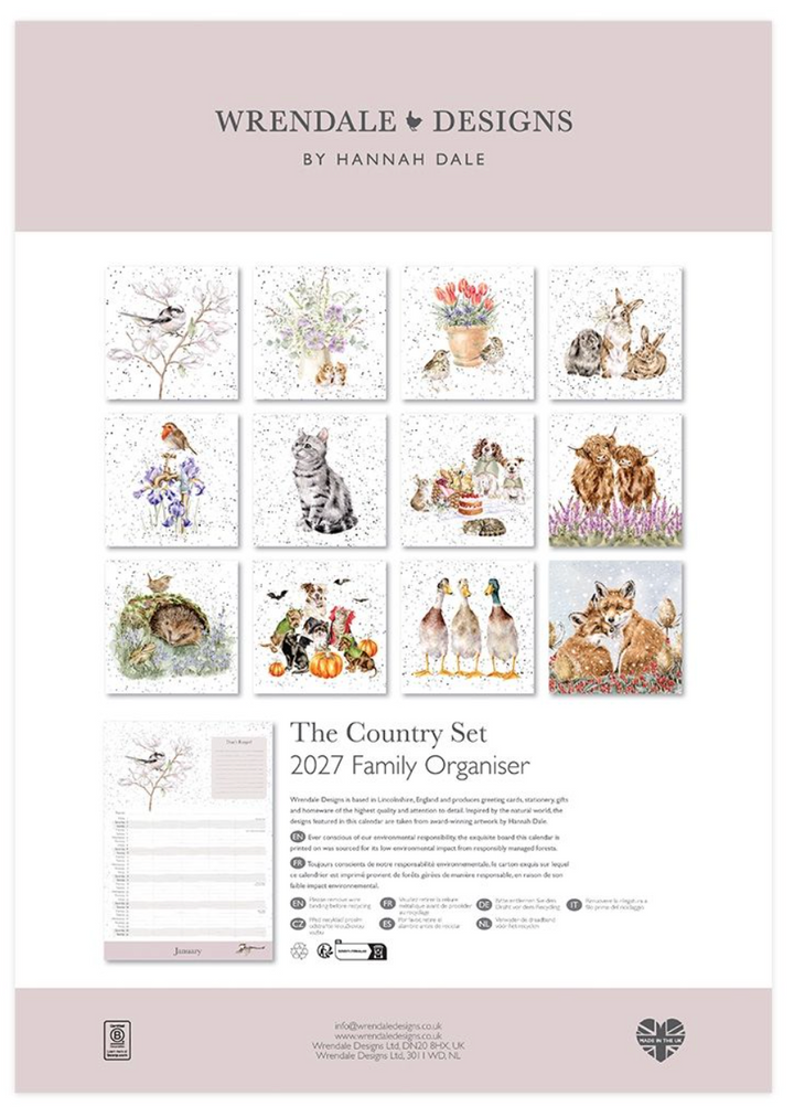 Wrendale Designs 2027 Family Organiser Calendar - Country Set