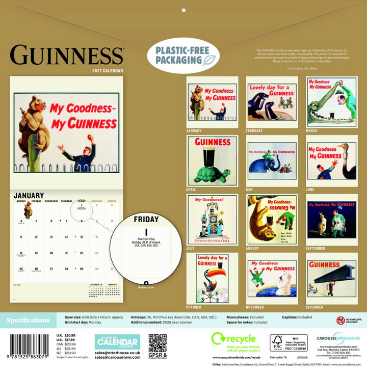 2027 Lovely Day For A Guinness - Wall Calendar