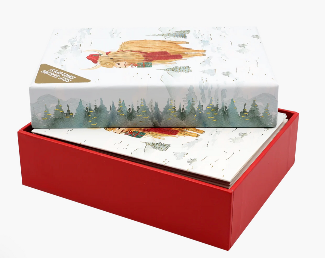 Small Boxed Christmas Cards - Festive Highland Cow