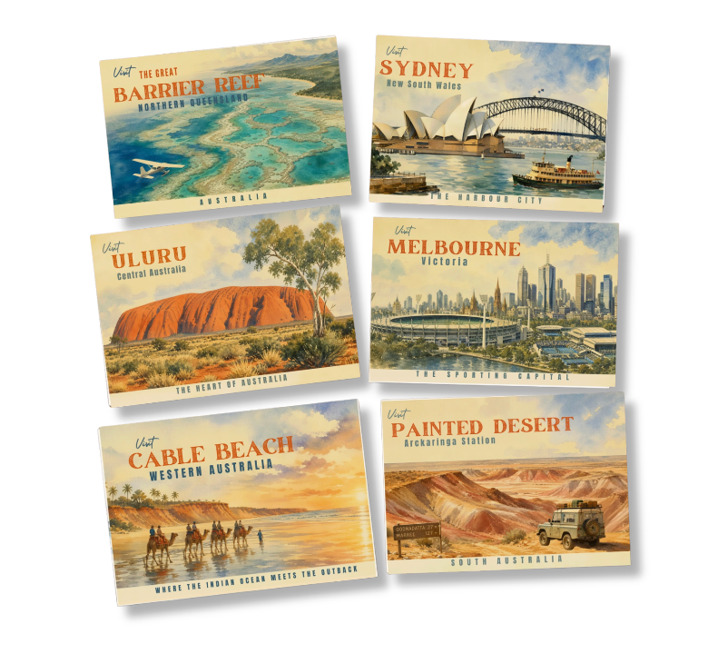 Willow & Leaf - Vintage Australian Travel Postcard Set