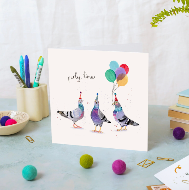 Louise Mulgrew Card - Pigeons Party Time