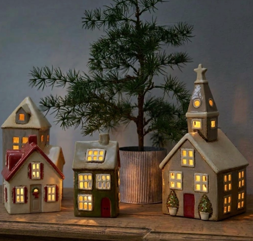 Alsace Tea Light Cottage Cream with Shutters