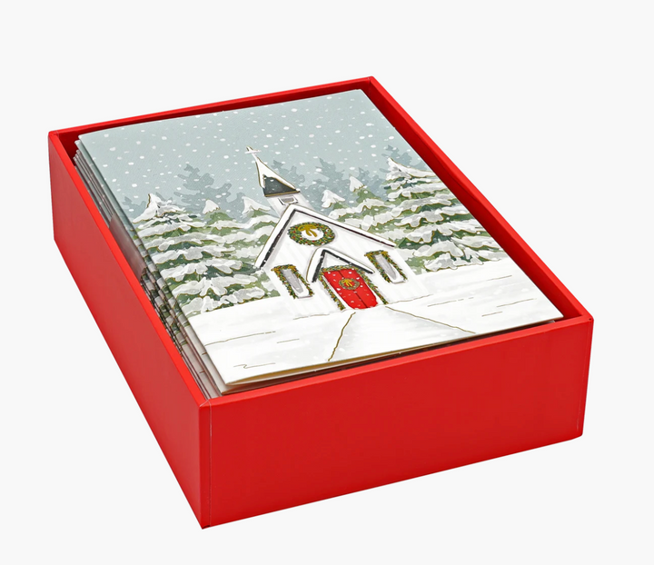 Small Boxed Christmas Cards - Church In Snowfall
