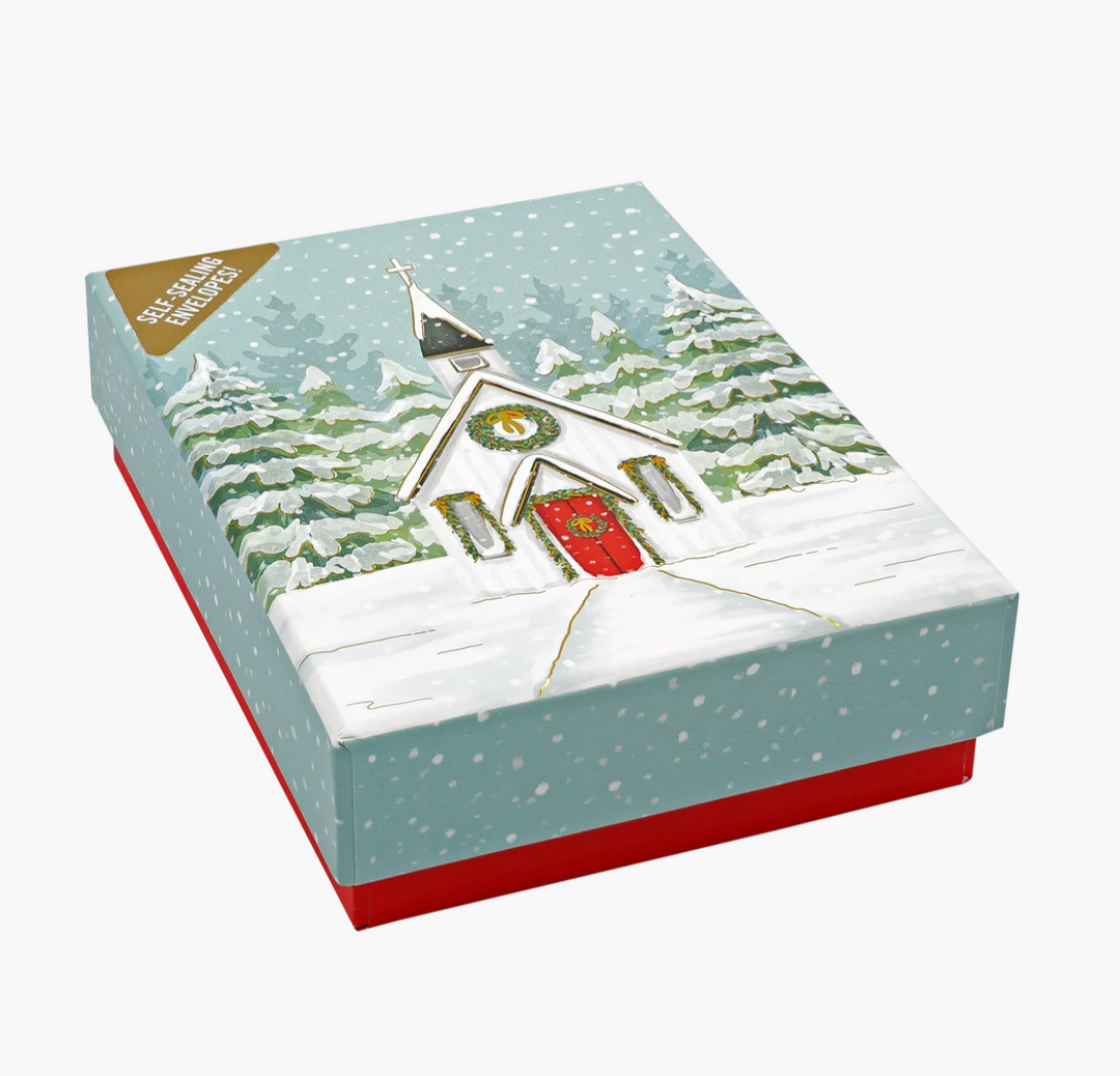 Small Boxed Christmas Cards - Church In Snowfall