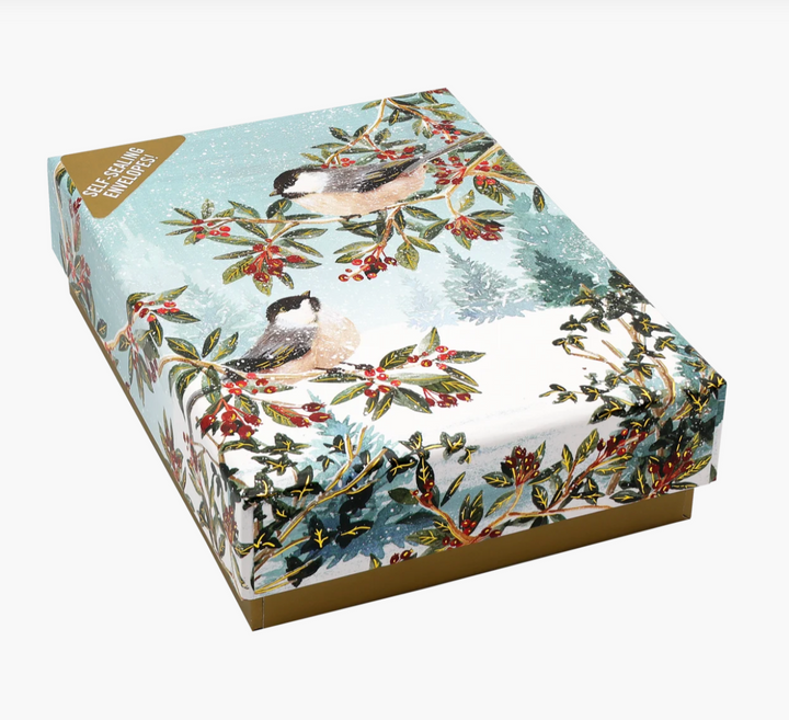 Small Boxed Christmas Cards - Chickadees In The Snow