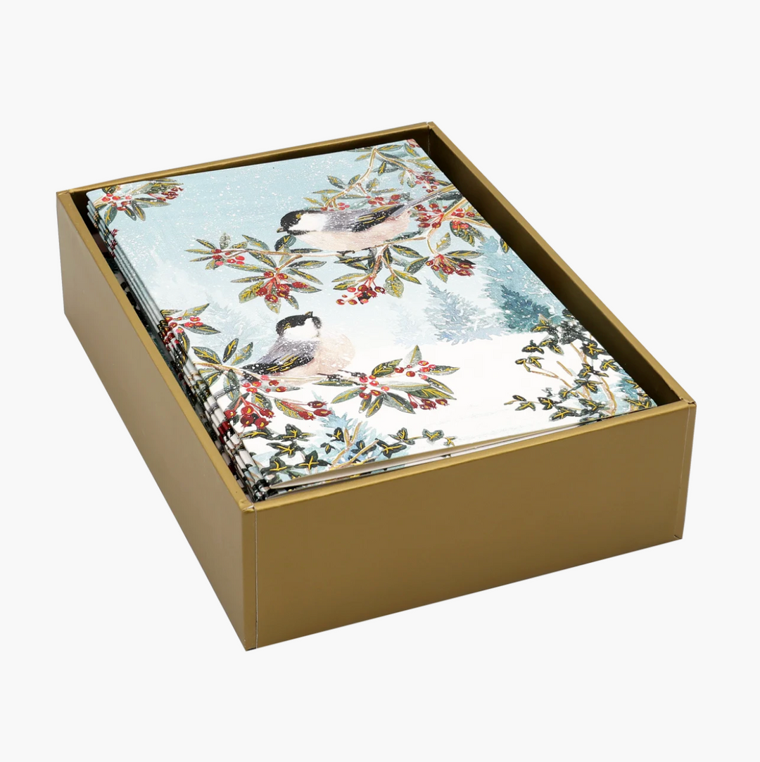 Small Boxed Christmas Cards - Chickadees In The Snow