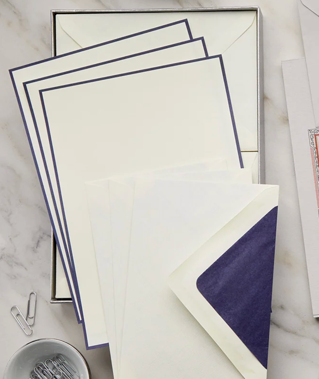 Original Crown Mill A5 Sheet and Envelope Boxed Set 25 - Cream / Blue