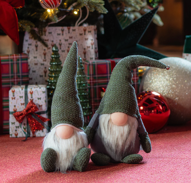 Standing Fabric Christmas Gnome - Green and Brown