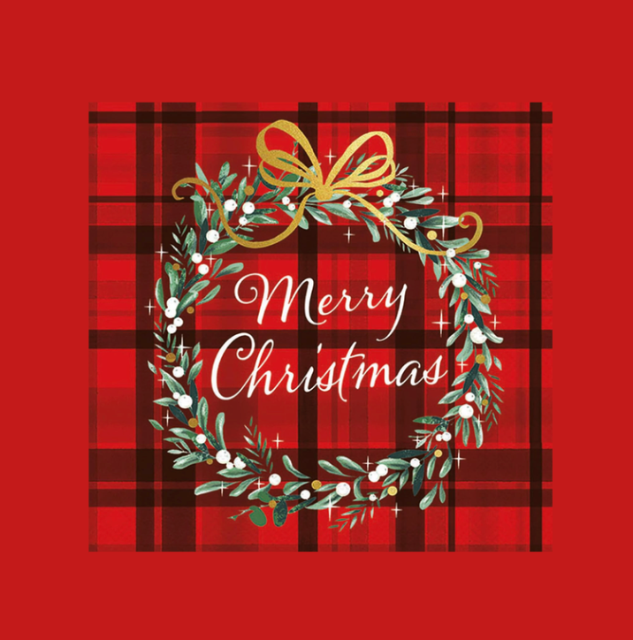 Ambiente Cocktail Napkins - Christmas Plaid Red