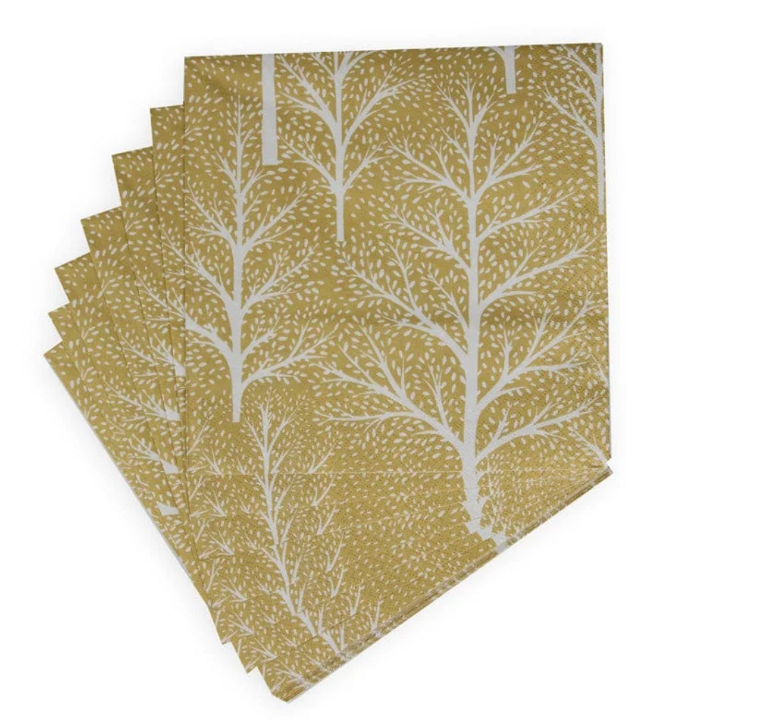 Caspari Christmas Lunch Napkins - Winter Trees White Gold