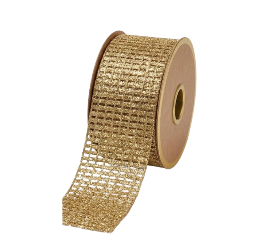 Christmas Ribbon Roll 25mm x 3m - Christmas Star Taffeta White/Gold