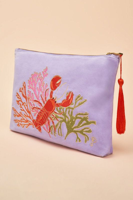 Velvet Zip Pouch - Lobster Buddies - Lavender